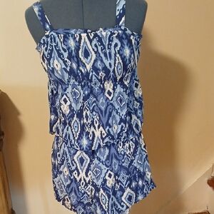 George Blue and White Smocked Sleeveless Tank Top And Short